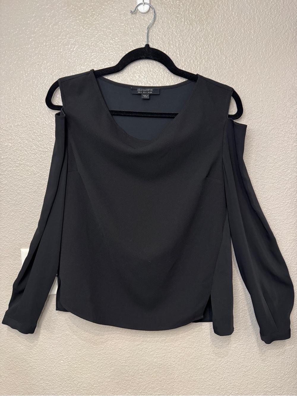 AllSaints Black Cold Shoulder Long Sleeve Blouse Top US 4